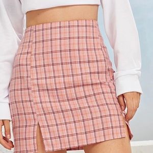 Shein Pink Plaid Mini Skirt